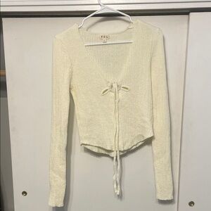 POL Cream Long Sleeve Knit Top